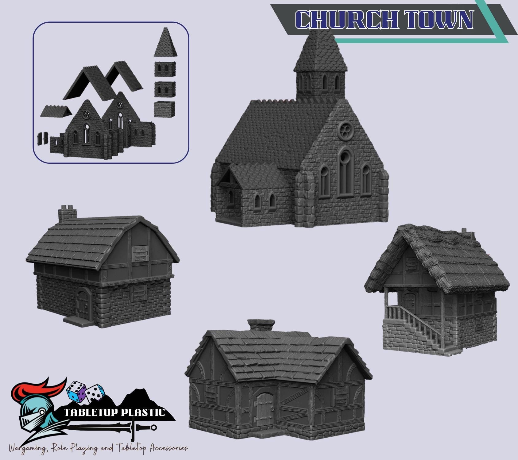 Full Medieval Town Terrain Bundle | Castle, Church, Tavern, Manor, Town Houses & Civic Buildings (28mm)