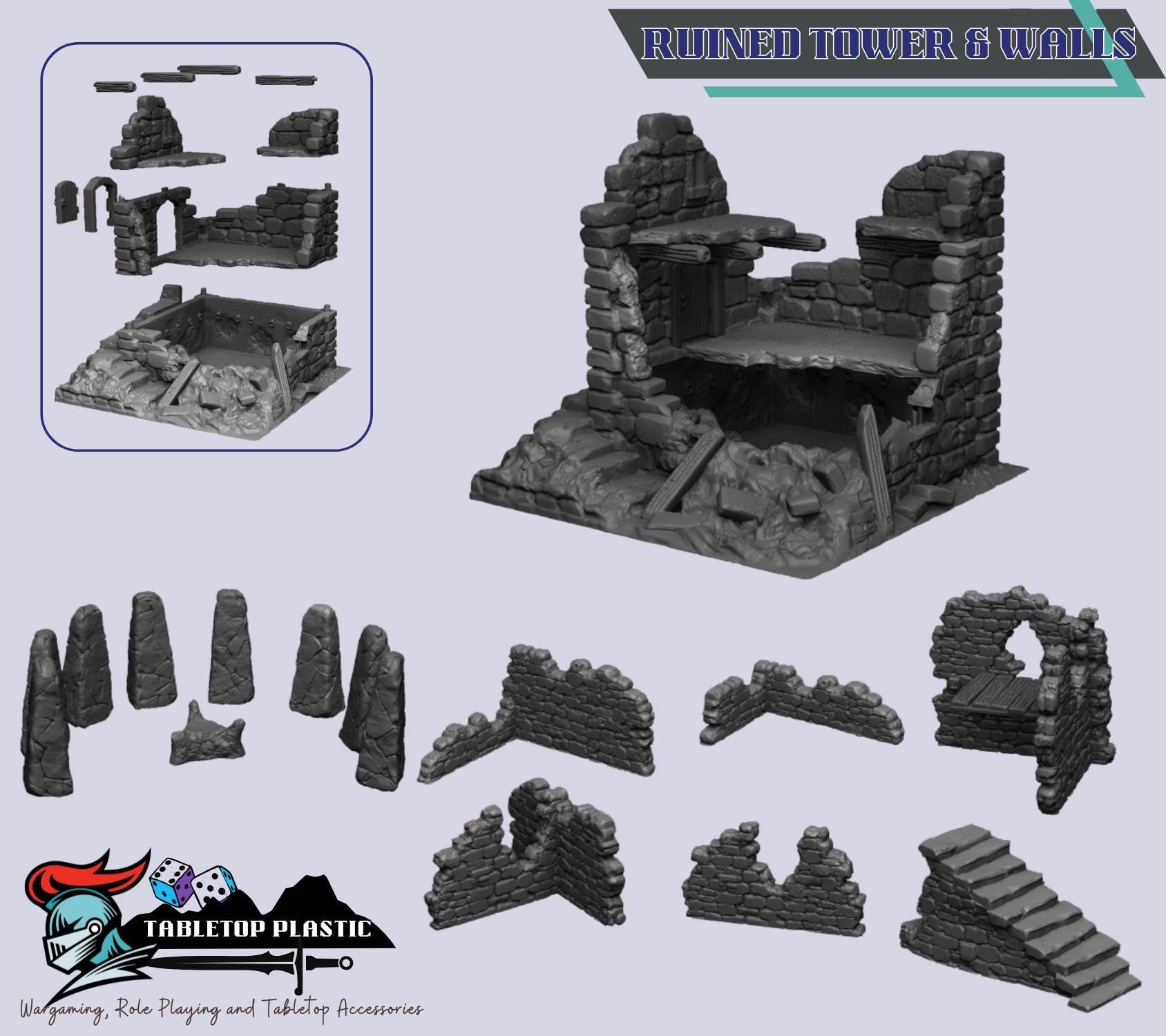 Medieval Ruins Terrain Set | Broken Tavern, Watchtower, Walls & Farmhouse (28mm)