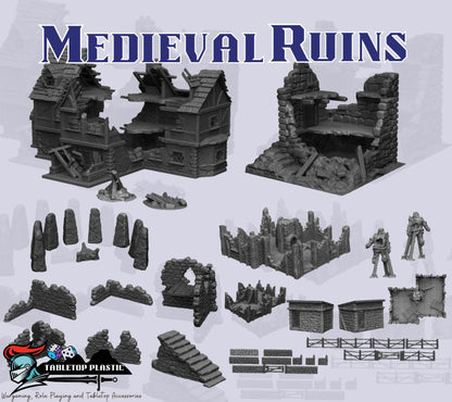 Full Medieval Town Terrain Bundle | Castle, Church, Tavern, Manor, Town Houses & Civic Buildings (28mm)