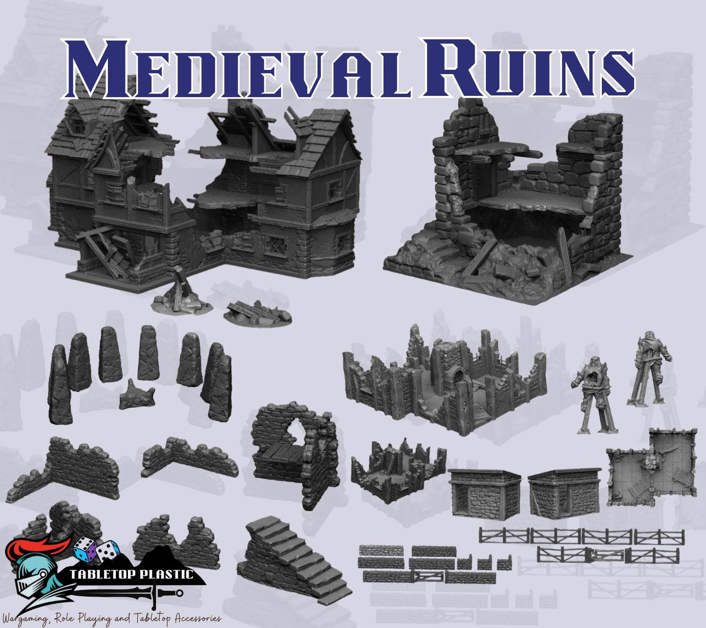 Medieval Ruins Terrain Set | Broken Tavern, Watchtower, Walls & Farmhouse (28mm)