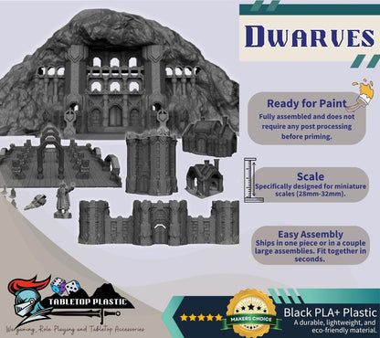 Dwarven Outpost Terrain Set | Kiribador Walls, Gate, Watchtower, Forge, Hall & Dungeon Tiles