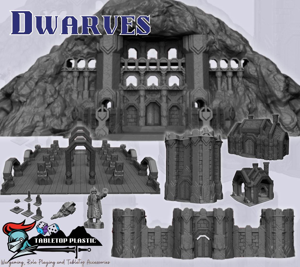 Dwarven Outpost Terrain Set | Kiribador Walls, Gate, Watchtower, Forge, Hall & Dungeon Tiles