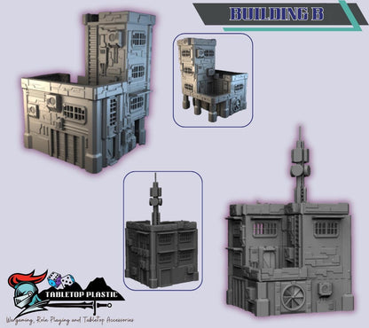 Cyberpunk NeoCity Terrain Set | Infinity-Scale Buildings, Power Station & Vehicles