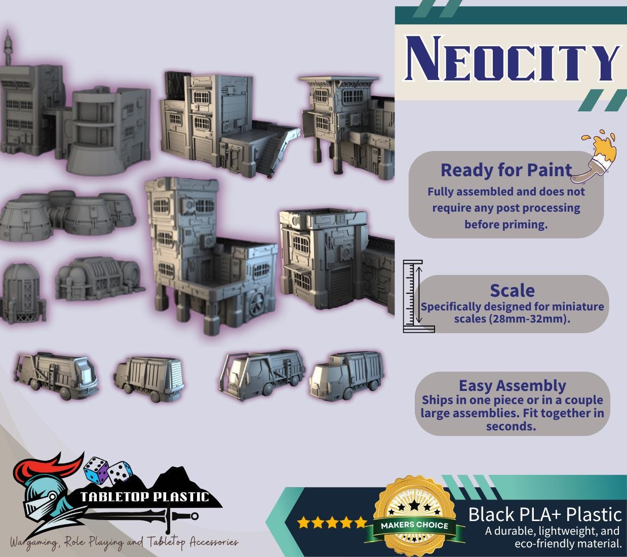 Cyberpunk NeoCity Terrain Set | Infinity-Scale Buildings, Power Station & Vehicles
