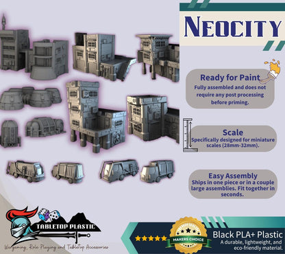 Cyberpunk NeoCity Terrain Set | Infinity-Scale Buildings, Power Station & Vehicles