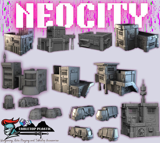 Cyberpunk NeoCity Terrain Set | Infinity-Scale Buildings, Power Station & Vehicles
