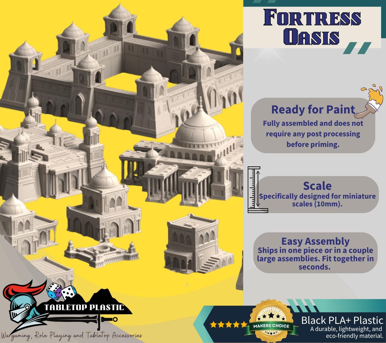Desert Fortress City Terrain – 10mm-12mm Tabletop Oasis Scenery Set