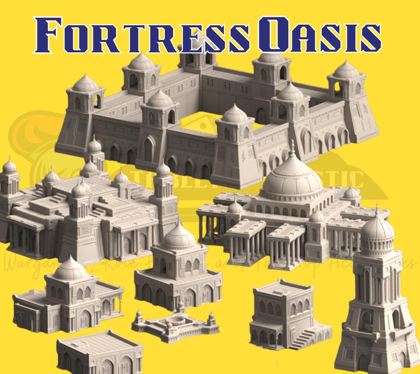 Desert Fortress City Terrain – 10mm-12mm Tabletop Oasis Scenery Set
