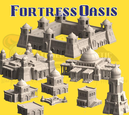 Desert Fortress City Terrain – 10mm-12mm Tabletop Oasis Scenery Set