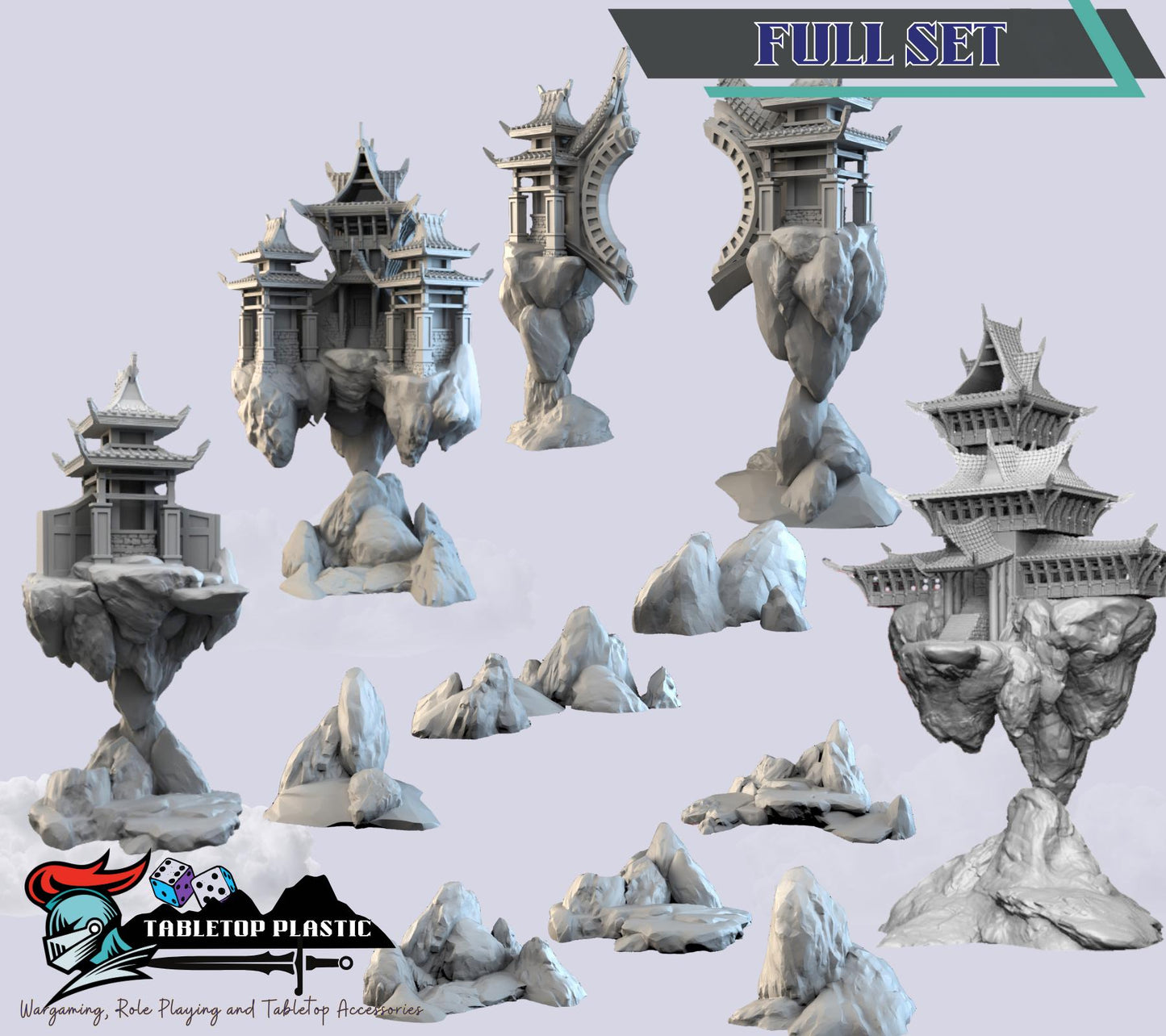 Eastern Floating Temple Terrain – Huaxia Sky Scenery Set | Shrine, Portal, Watchtower, Way Station & Rocks