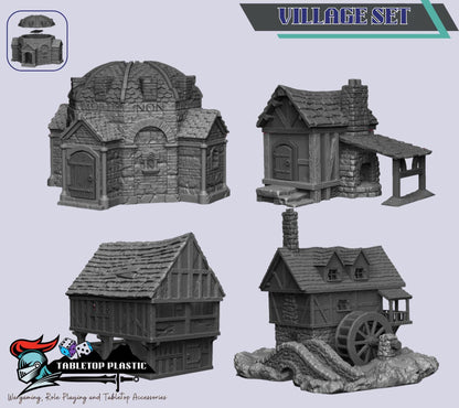 Medieval Harbour Terrain Set | Docks, Walls, Tower, Fisherman’s Hut & Merchant Ship (28mm)