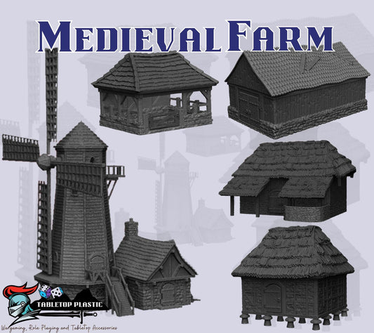 Medieval Farm Terrain Set | Windmill, Barns, Manger & Granary (28mm Rural)