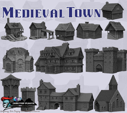 Medieval Harbour Terrain Set | Docks, Walls, Tower, Fisherman’s Hut & Merchant Ship (28mm)