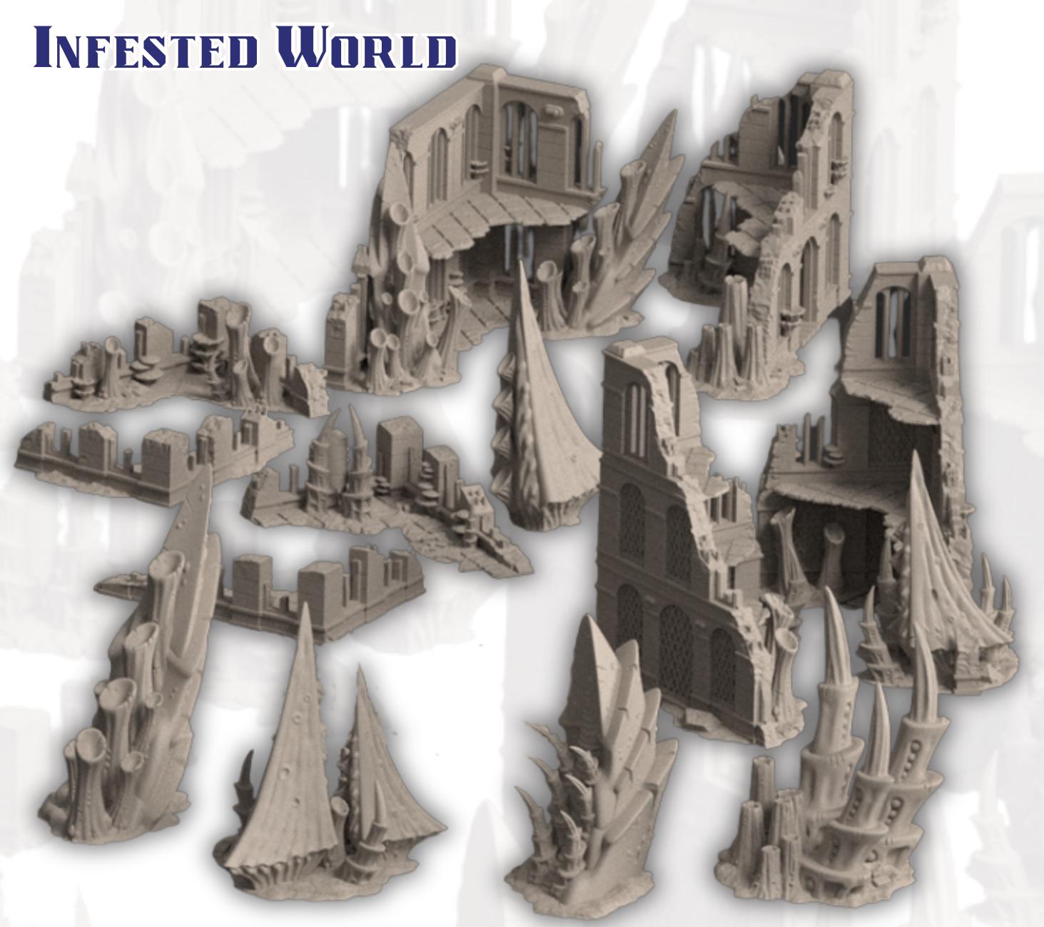 Evolved Alien Infestation Terrain, 28-32mm Sci-Fi Corner Ruins, Nests & Spores