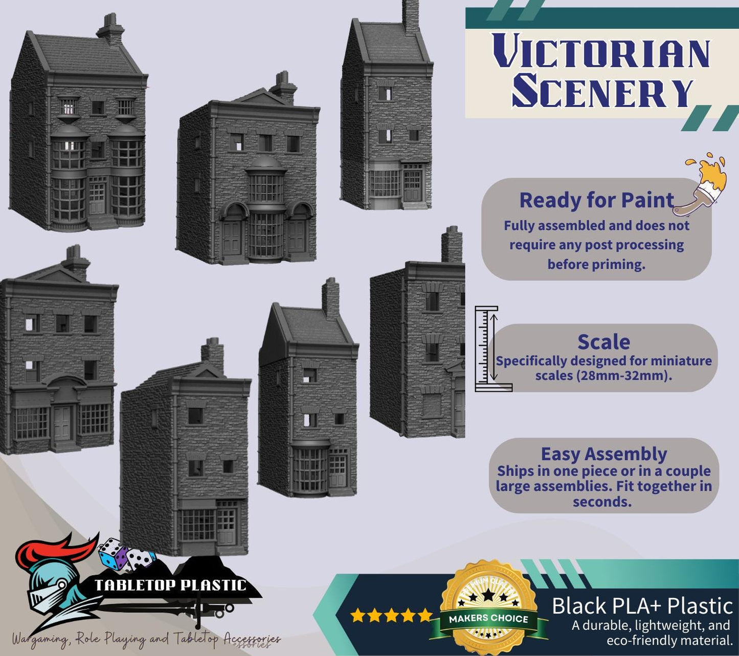 Victorian Townhouse Terrain Set | 7 Three-Story Shops & Residences for Malifaux/Steampunk Tables