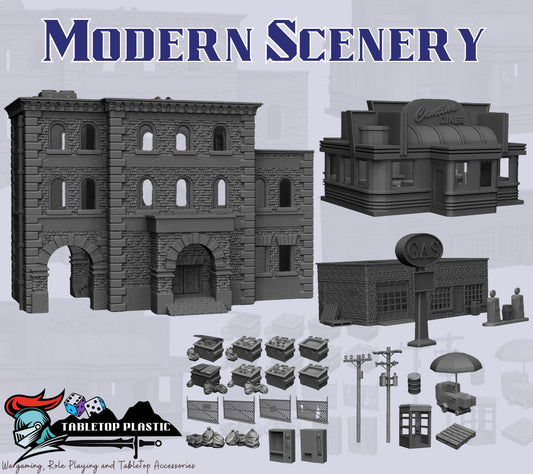 Modern Urban Terrain Set | Gas Station, Diner, Street Scatter & Multi-Story Building (MCP Scale)