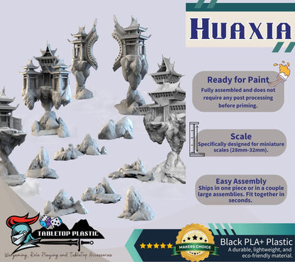 Eastern Floating Temple Terrain – Huaxia Sky Scenery Set | Shrine, Portal, Watchtower, Way Station & Rocks