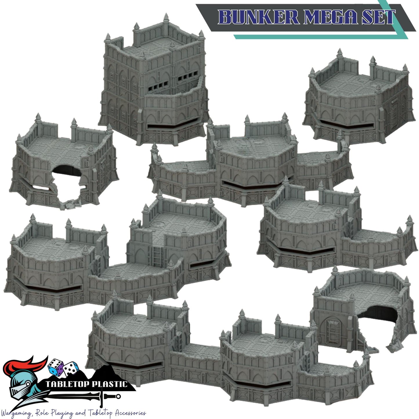 Sci-Fi Fortress Terrain, Modular Trenches & Walls, Bunkers/Turrets, Landing Pad — Gothic Sector Fortress (28–32mm)