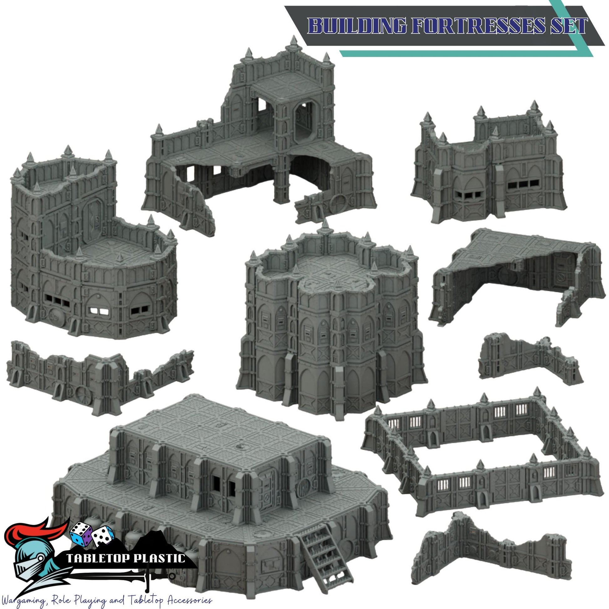 Sci-Fi Fortress Terrain, Modular Trenches & Walls, Bunkers/Turrets, Landing Pad — Gothic Sector Fortress (28–32mm)