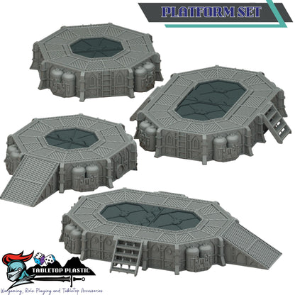 Sci-Fi Fortress Terrain, Modular Trenches & Walls, Bunkers/Turrets, Landing Pad — Gothic Sector Fortress (28–32mm)