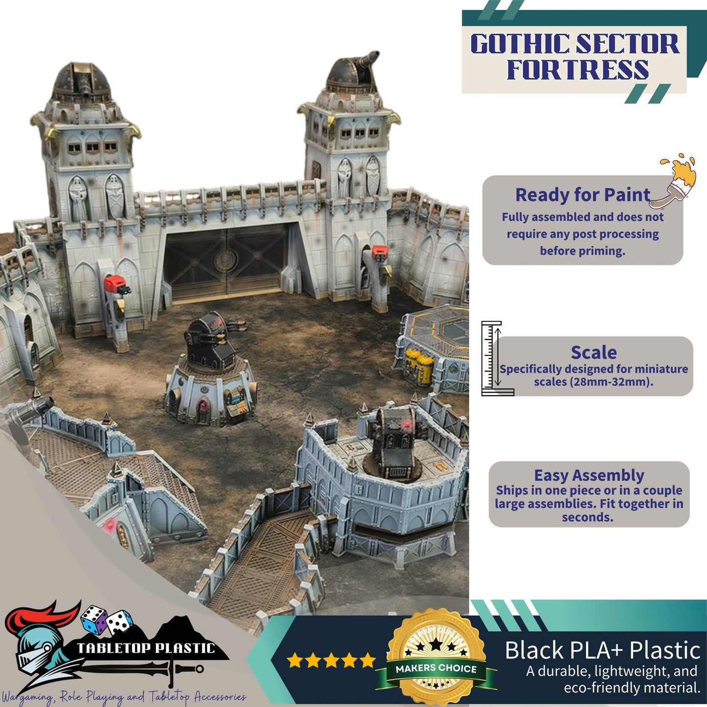Sci-Fi Fortress Terrain, Modular Trenches & Walls, Bunkers/Turrets, Landing Pad — Gothic Sector Fortress (28–32mm)