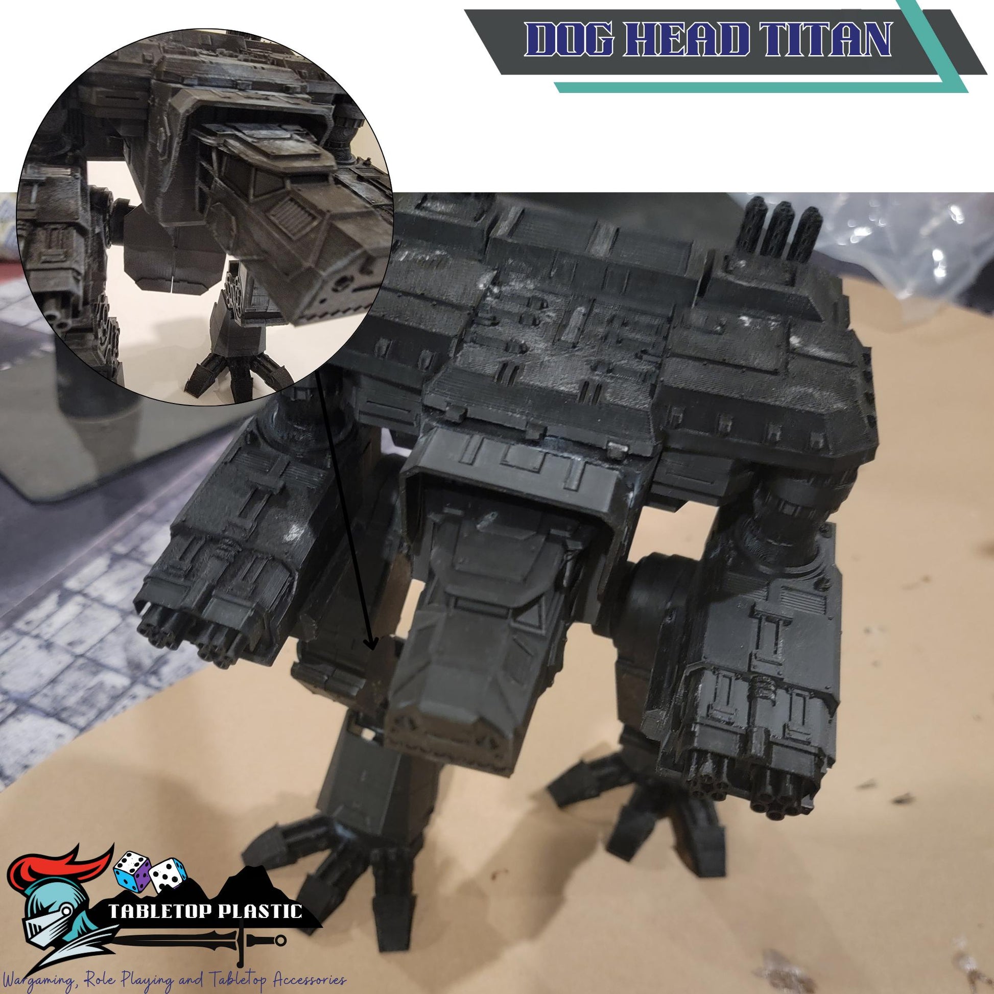 Dog Head Titan Proxy, Scout-Class Titan Walker, Magnet-Ready Weapons, 10.5” Tall, FDM Printed Model