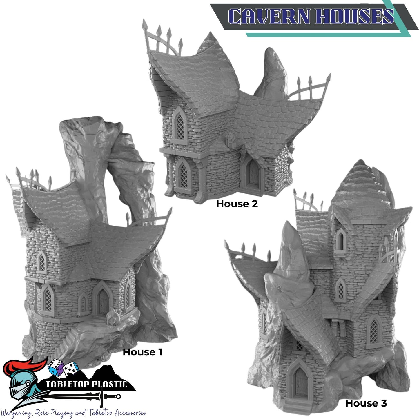 Underdark Terrain Village, Stalagmite Houses and Inn, Cavern Watermill + Scatter, 28–32mm D&D RPG Scenery | Draekenhal