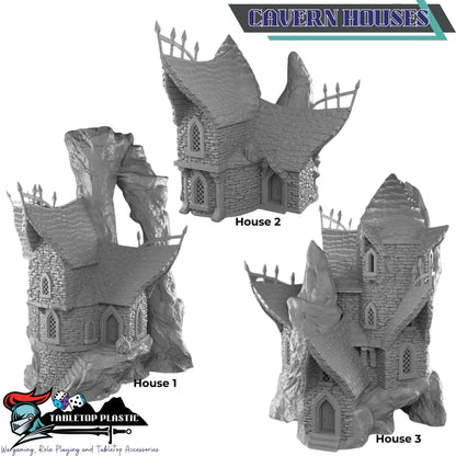 Underdark Terrain Village, Stalagmite Houses and Inn, Cavern Watermill + Scatter, 28–32mm D&D RPG Scenery | Draekenhal