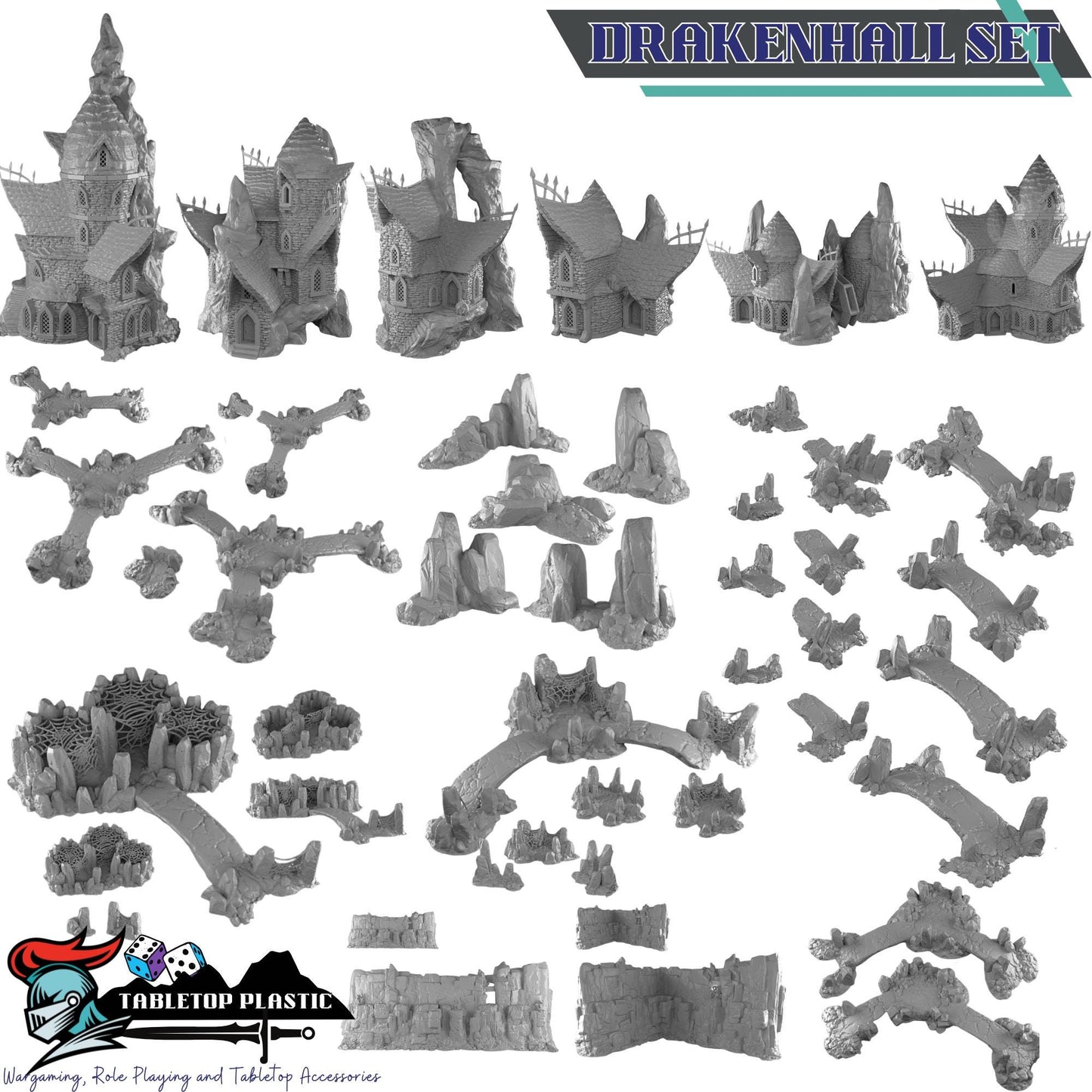 Underdark Terrain Village, Stalagmite Houses and Inn, Cavern Watermill + Scatter, 28–32mm D&D RPG Scenery | Draekenhal