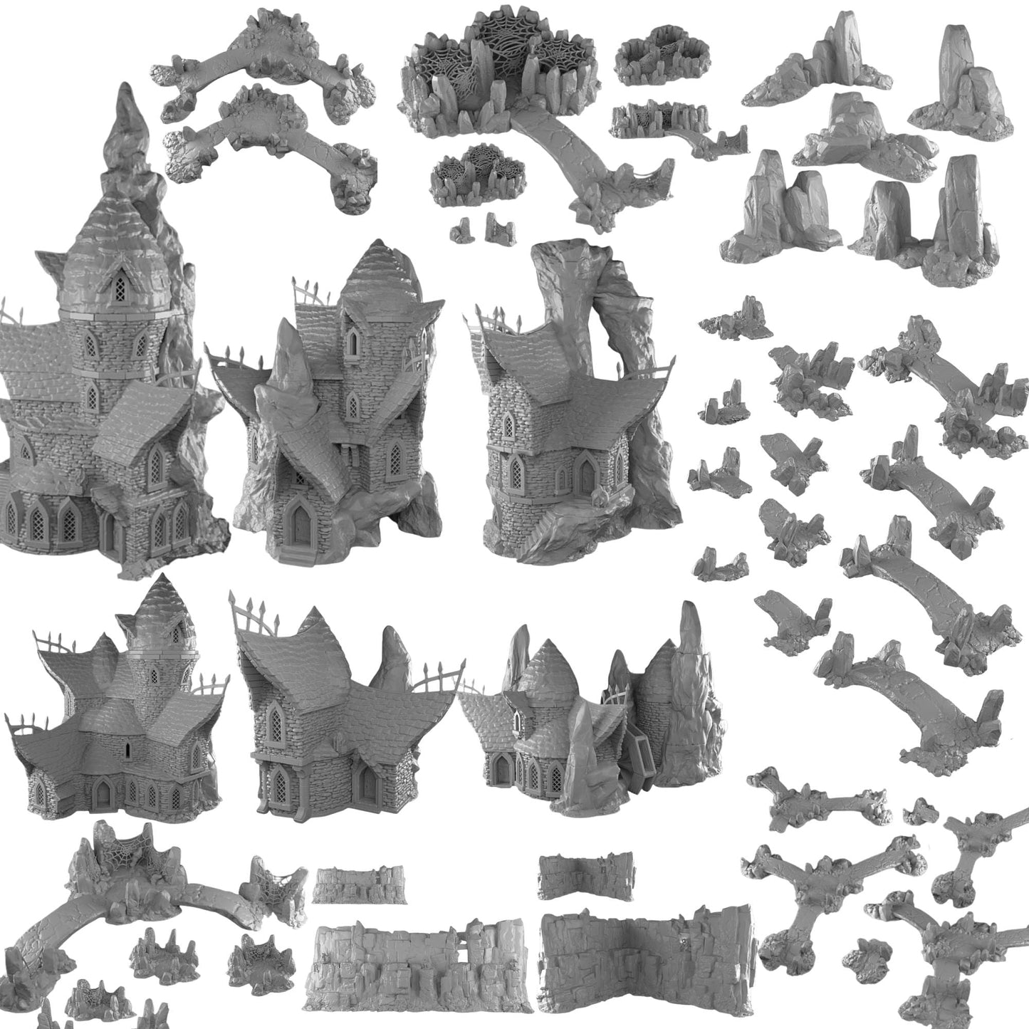 Underdark Terrain Village, Stalagmite Houses and Inn, Cavern Watermill + Scatter, 28–32mm D&D RPG Scenery | Draekenhal