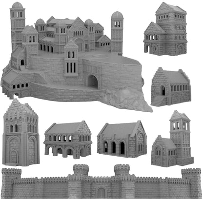 White City Fortress Terrain, Ivory Citadel & Outer Walls, Modular Towers/Gate, 28–32mm Siege Scenery (Intact Set)