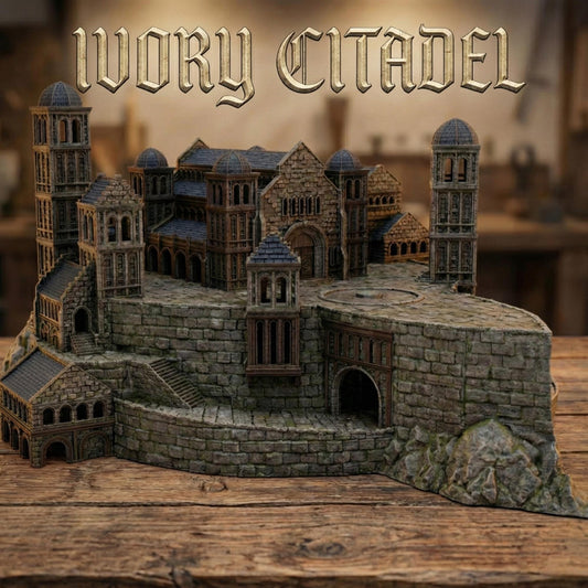 Ivory Citadel Centerpiece Terrain, White Stone Fortress Stronghold, 28–32mm Epic Siege Display & Battle Board Feature