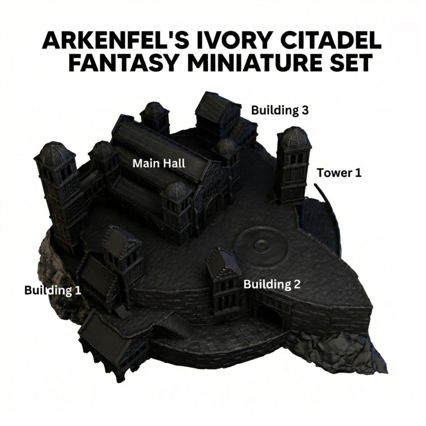 Ivory Citadel Centerpiece Terrain, White Stone Fortress Stronghold, 28–32mm Epic Siege Display & Battle Board Feature
