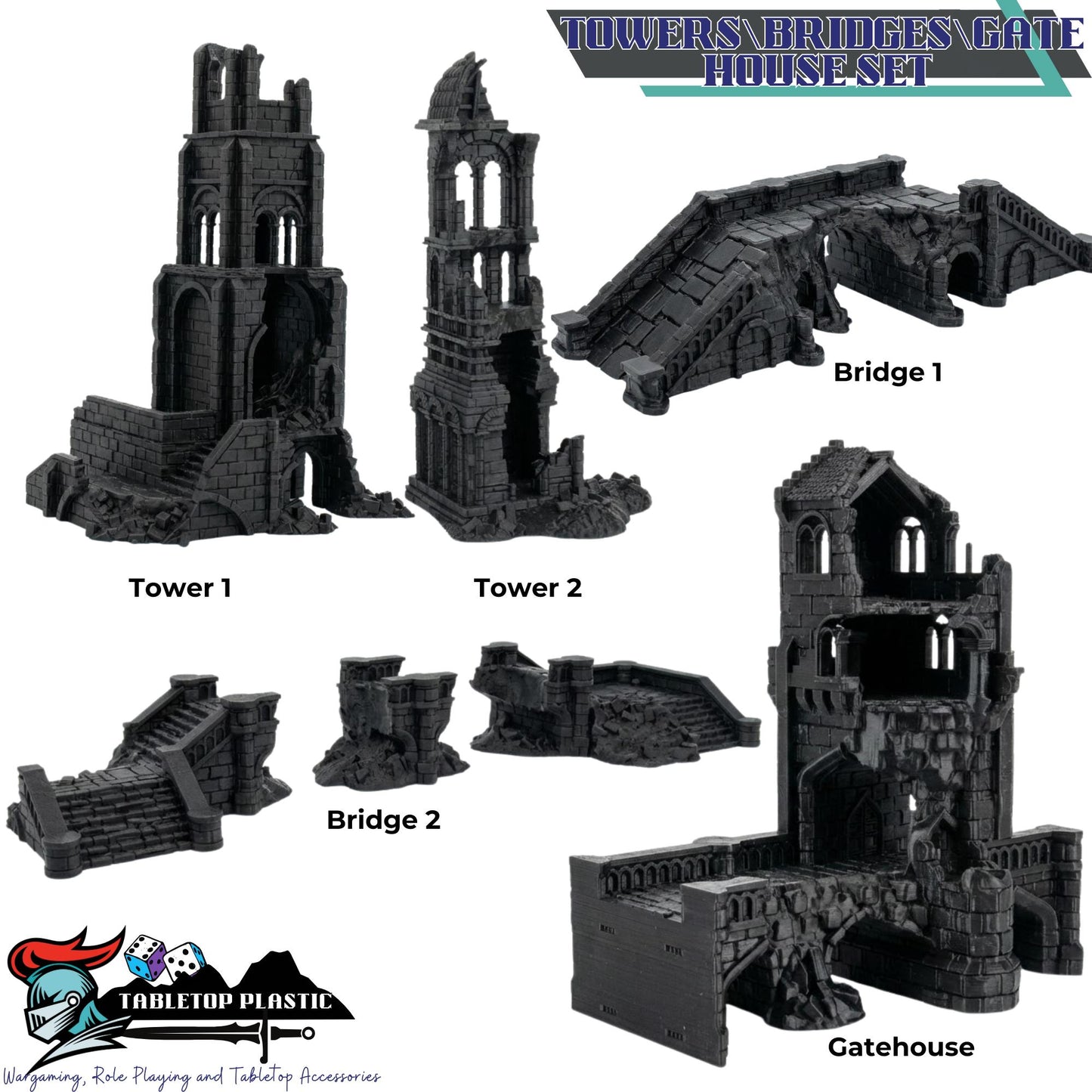 River City Ruins Terrain Set, Broken Bridges & Crumbling Stone Streets, 28–32mm Fantasy Aftermath Board Scenery