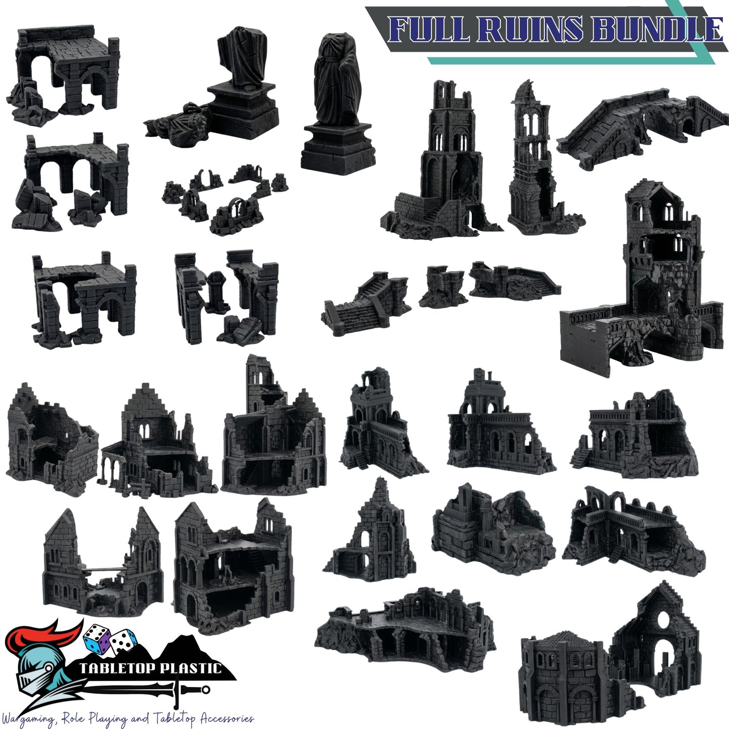 River City Ruins Terrain Set, Broken Bridges & Crumbling Stone Streets, 28–32mm Fantasy Aftermath Board Scenery