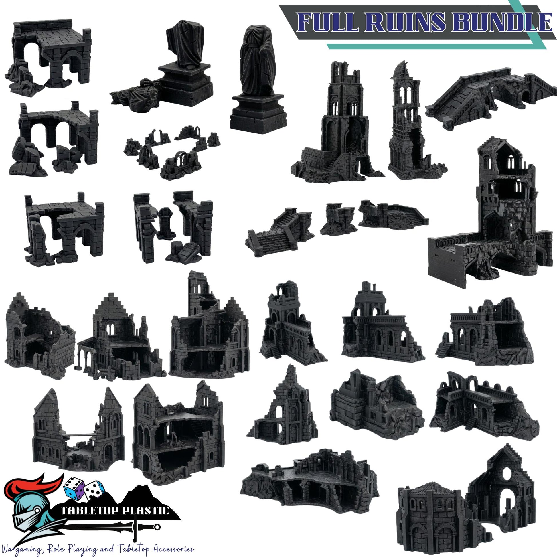 River City Ruins Terrain Set, Broken Bridges & Crumbling Stone Streets, 28–32mm Fantasy Aftermath Board Scenery