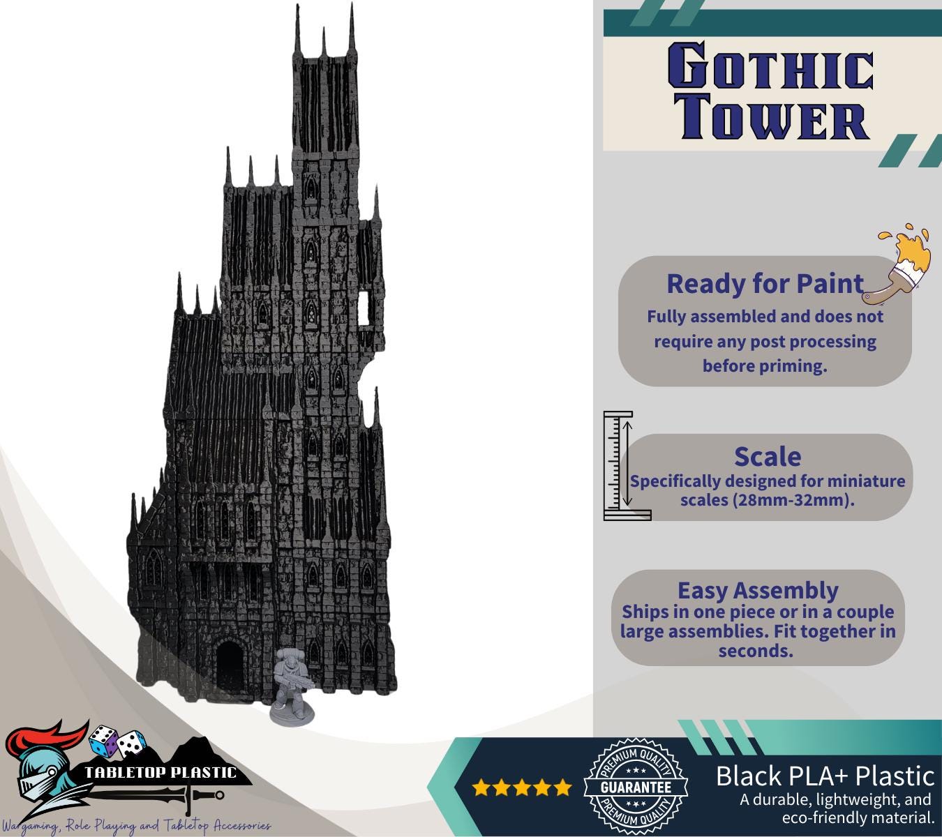 Gothic Manor Terrain Tower – 28mm Fantasy Modular Ruin with Playable Interiors