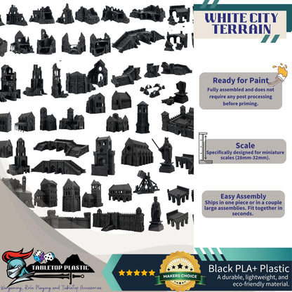 Gondor-Inspired White City Terrain, Citadel and Outer Walls, Bridges & Ruins, 28–32mm | Arkenfell (MESBG Style)