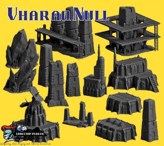 10mm Sci-Fi Wargaming Terrain Set: Vharaq Null Buildings for Grimdark
