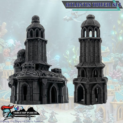 Atlantis Terrain Set, Underwater Ruins Buildings & Towers, 28mm Fantasy City Scenery for Coastal Campaigns and Sea Kingdom Tables