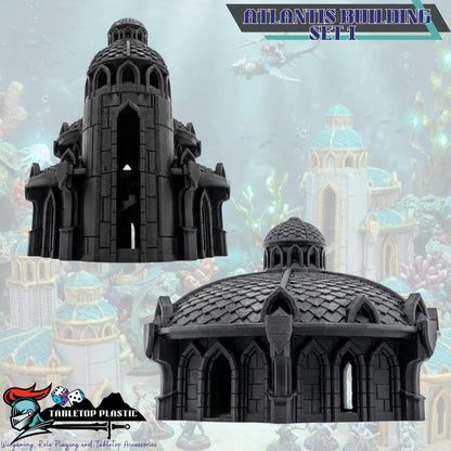 Atlantis Terrain Set, Underwater Ruins Buildings & Towers, 28mm Fantasy City Scenery for Coastal Campaigns and Sea Kingdom Tables