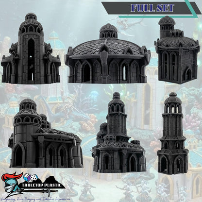 Atlantis Terrain Set, Underwater Ruins Buildings & Towers, 28mm Fantasy City Scenery for Coastal Campaigns and Sea Kingdom Tables