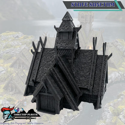 Norse Viking Village Terrain, Stave Church + Mead Hall + 5 Houses, 28–32mm Fantasy Settlement Scenery (Odingard)