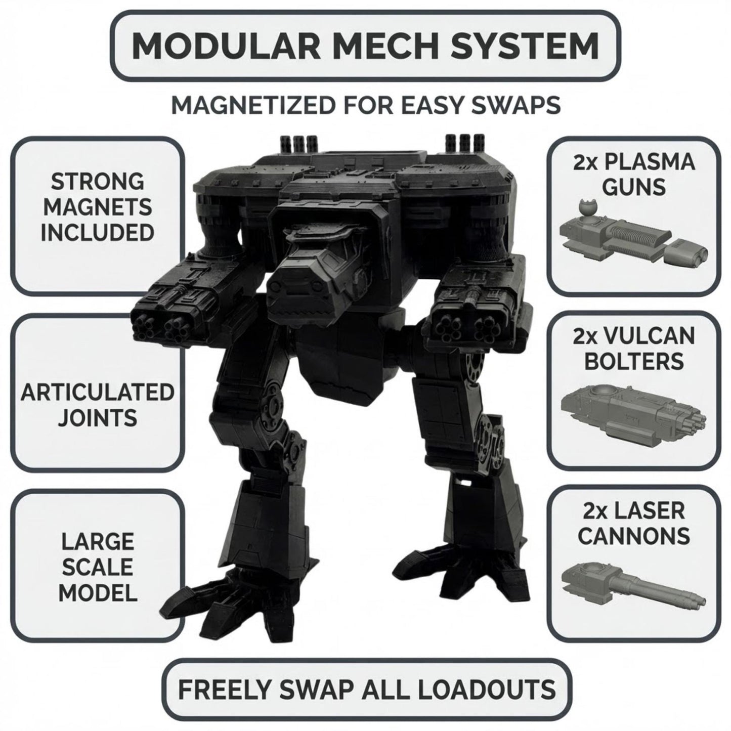 Dog Head Titan Proxy, Scout-Class Titan Walker, Magnet-Ready Weapons, 10.5” Tall, FDM Printed Model