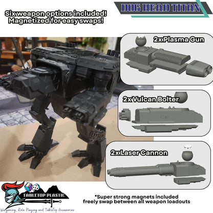 Dog Head Titan Proxy, Scout-Class Titan Walker, Magnet-Ready Weapons, 10.5” Tall, FDM Printed Model