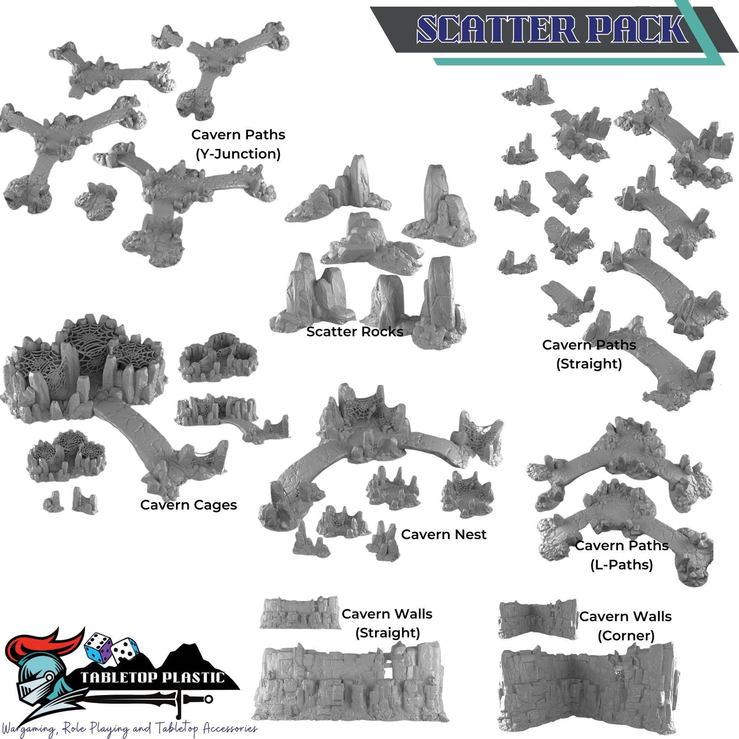 Underdark Terrain Village, Stalagmite Houses and Inn, Cavern Watermill + Scatter, 28–32mm D&D RPG Scenery | Draekenhal
