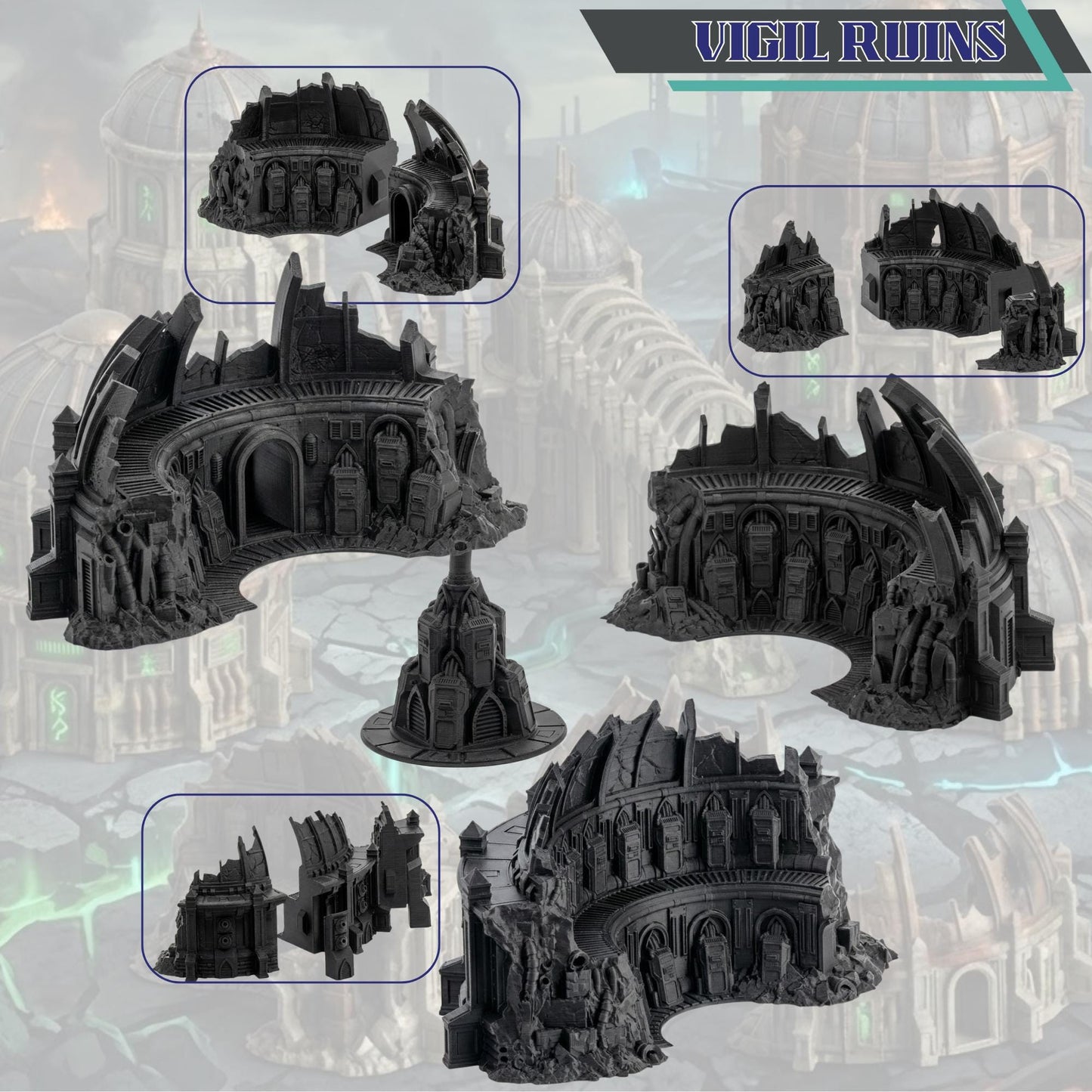 Sci-Fi Terrain Domes & Towers, 28-32mm Wargaming Ruins