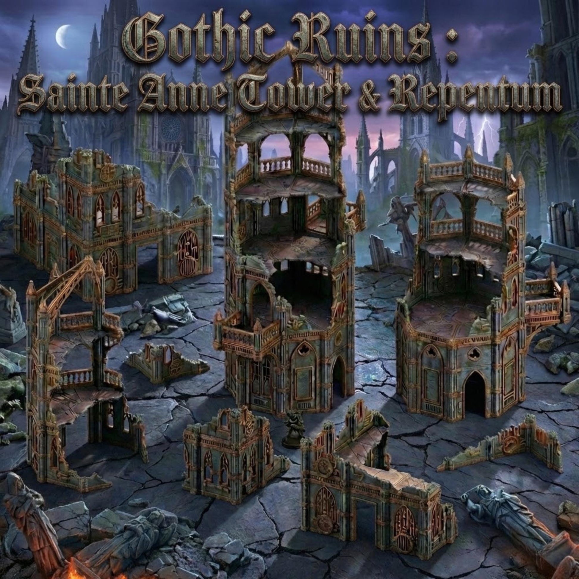 Gothic Sci-Fi Terrain Towers & Ruins, Sector-Style Urban Battlefield Scenery, 28–32mm Tabletop Wargaming