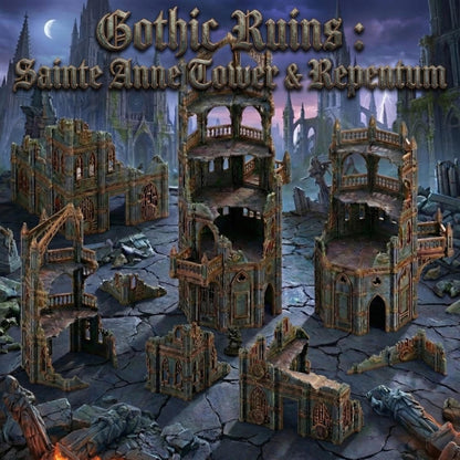 Gothic Sci-Fi Terrain Towers & Ruins, Sector-Style Urban Battlefield Scenery, 28–32mm Tabletop Wargaming