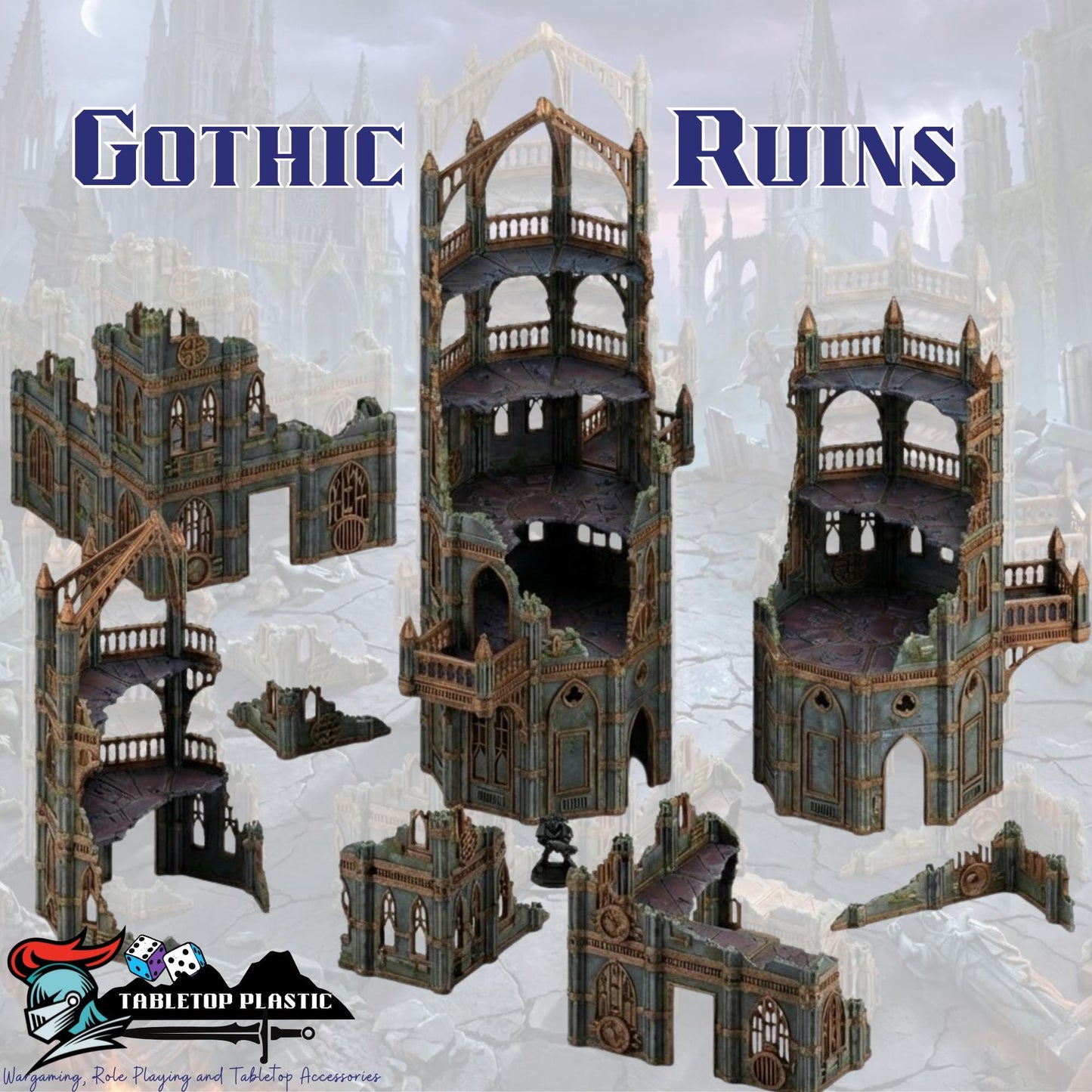 Gothic Sci-Fi Terrain Towers & Ruins, Sector-Style Urban Battlefield Scenery, 28–32mm Tabletop Wargaming
